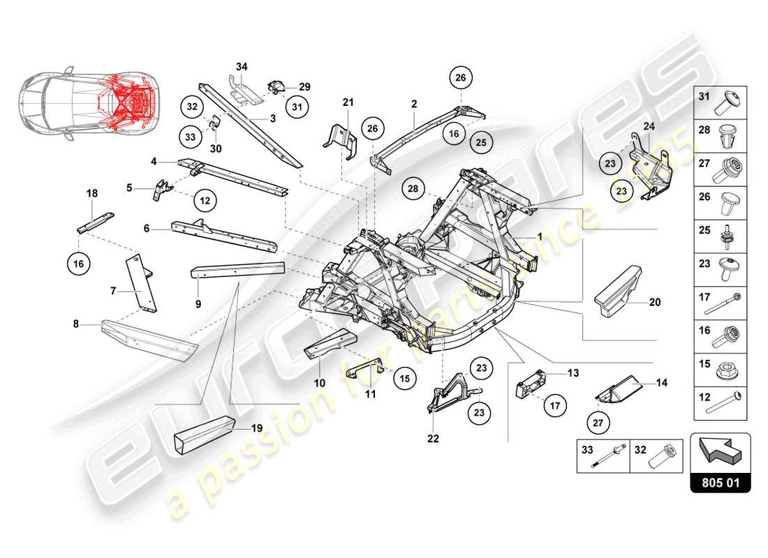 lamborghini evo coupe 2wd (2023) chassis rear, inner parts diagram