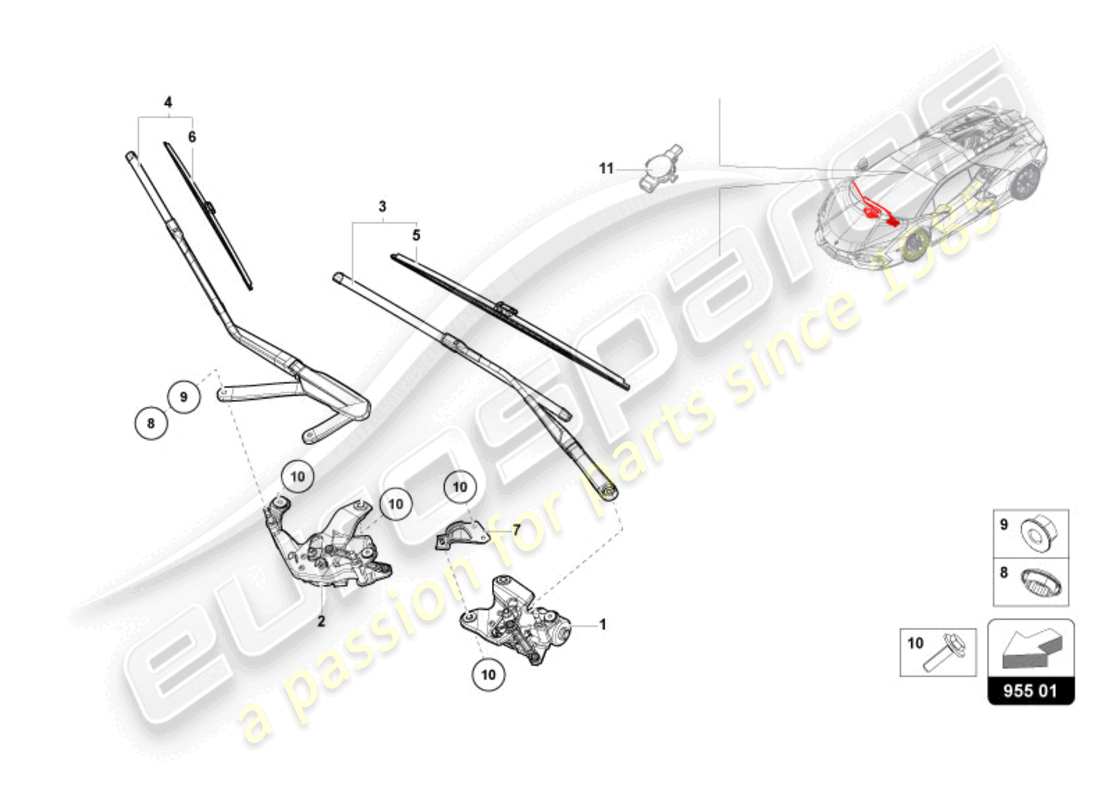lamborghini revuelto coupe (2024) windshield wiper parts diagram