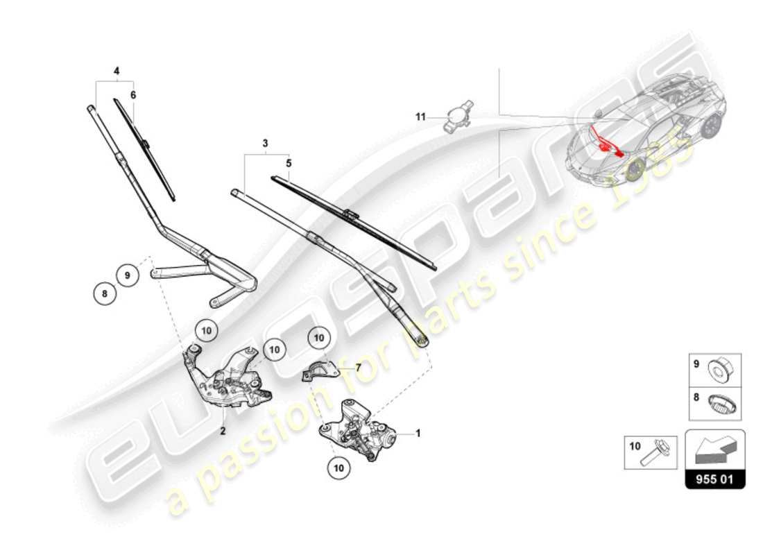 lamborghini revuelto coupe (2024) windshield wiper part diagram