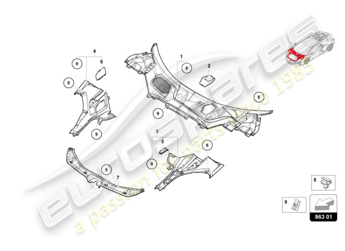 lamborghini revuelto coupe (2024) cover for luggage compartment parts diagram
