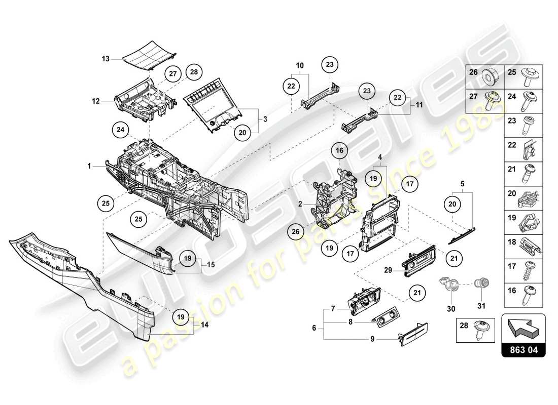 lamborghini urus (2021) centre console lower parts diagram