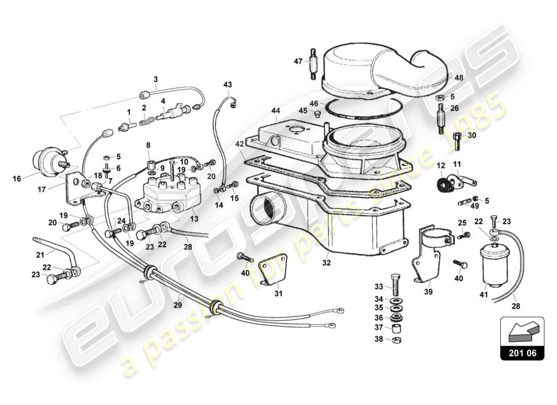 lamborghini countach 25th anniversary (1989) air meter parts diagram