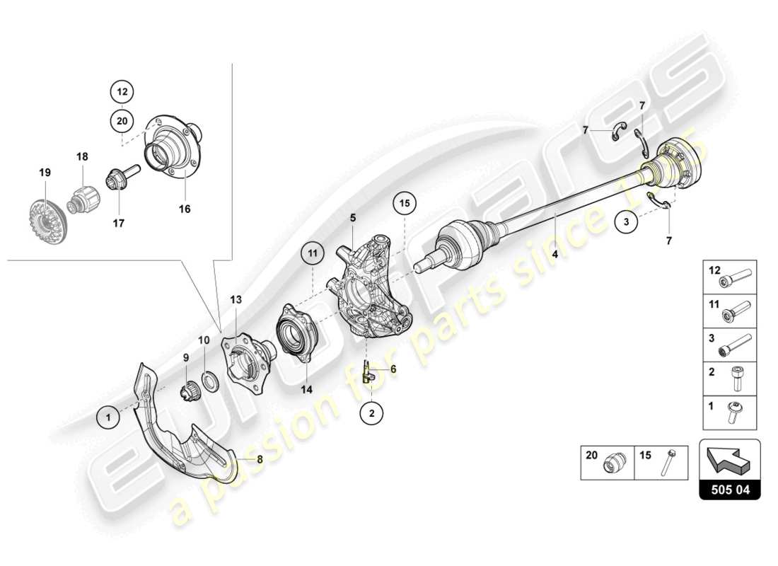 lamborghini sian roadster (2021) axle shaft rear parts diagram