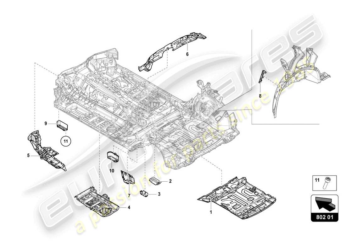 lamborghini urus performante (2024) bottom plate parts diagram