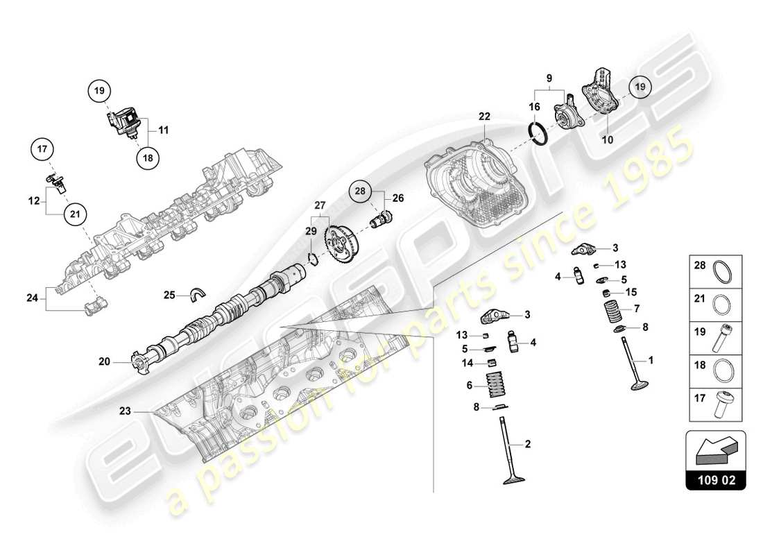 lamborghini urus performante (2024) camshaft, valves parts diagram