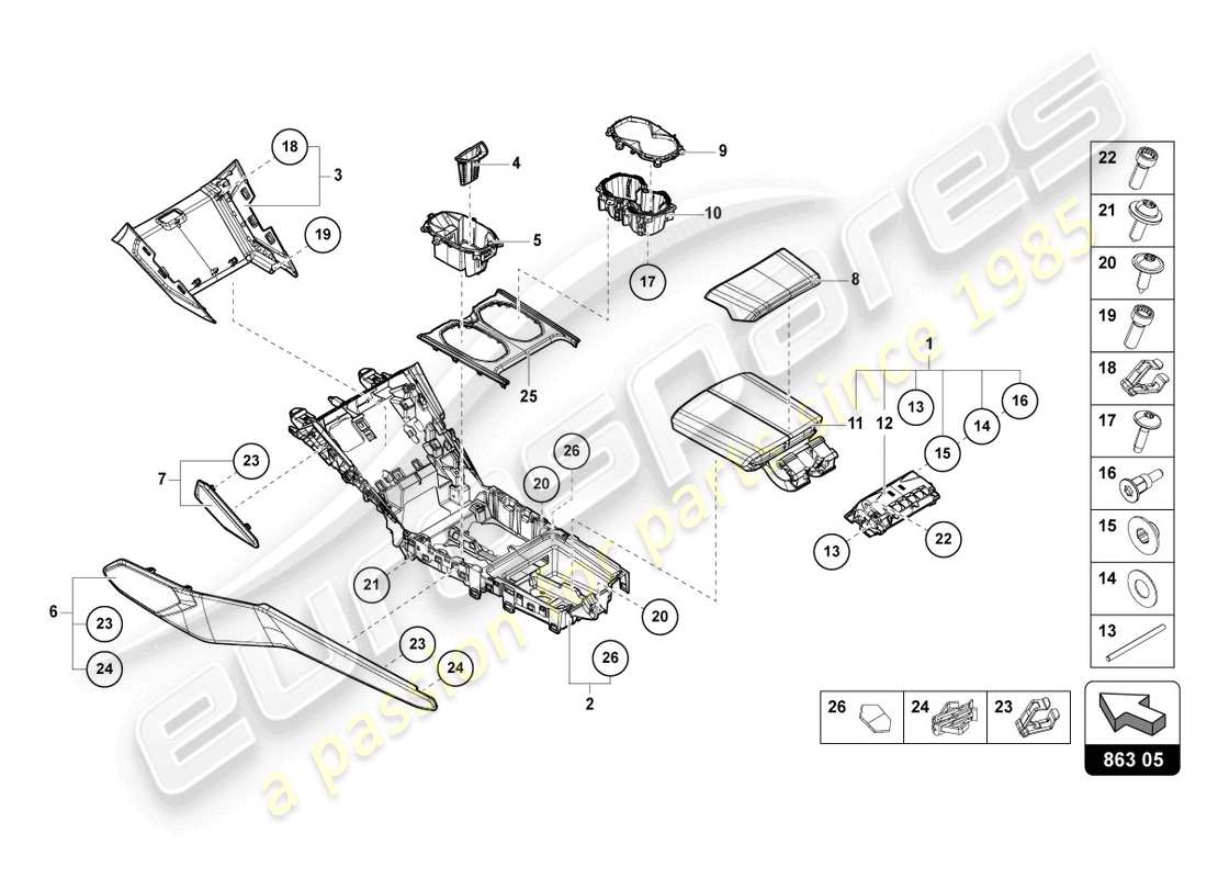lamborghini urus (2022) tunnel upper centre parts diagram
