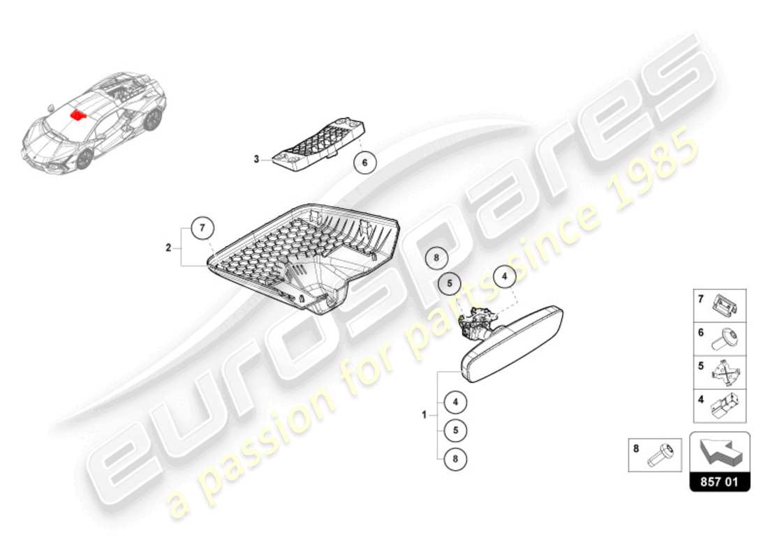 lamborghini revuelto coupe (2024) interior mirror parts diagram