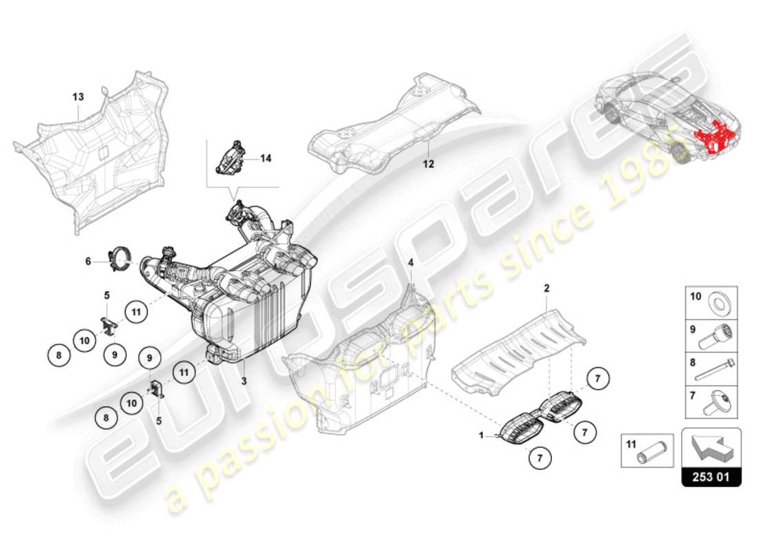 lamborghini revuelto coupe (2024) rear silencer with twin tail pipe parts diagram