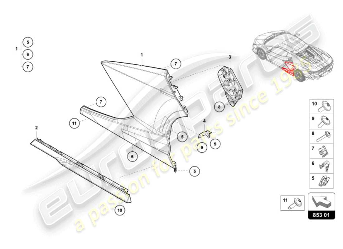 lamborghini revuelto coupe (2024) lower external side member for wheel housing parts diagram