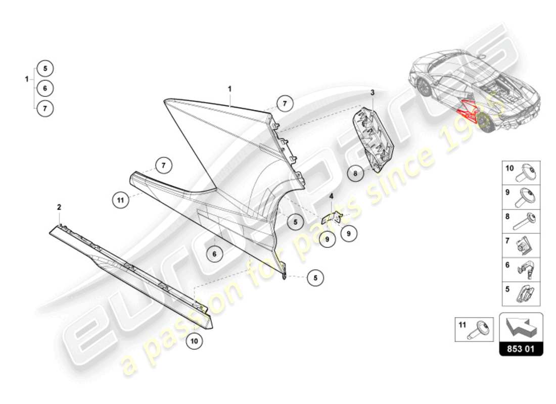 lamborghini revuelto coupe (2024) lower external side member for wheel housing part diagram