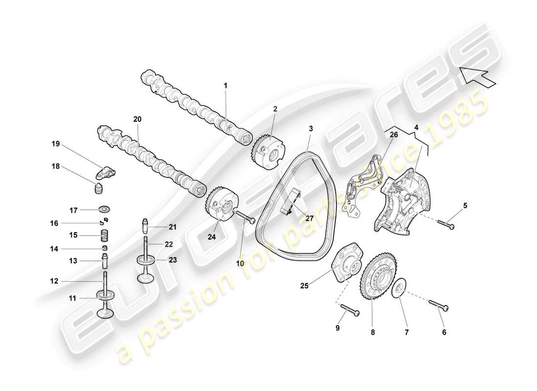 lamborghini lp570-4 sl (2011) camshaft, valves cylinders 6-10 parts diagram