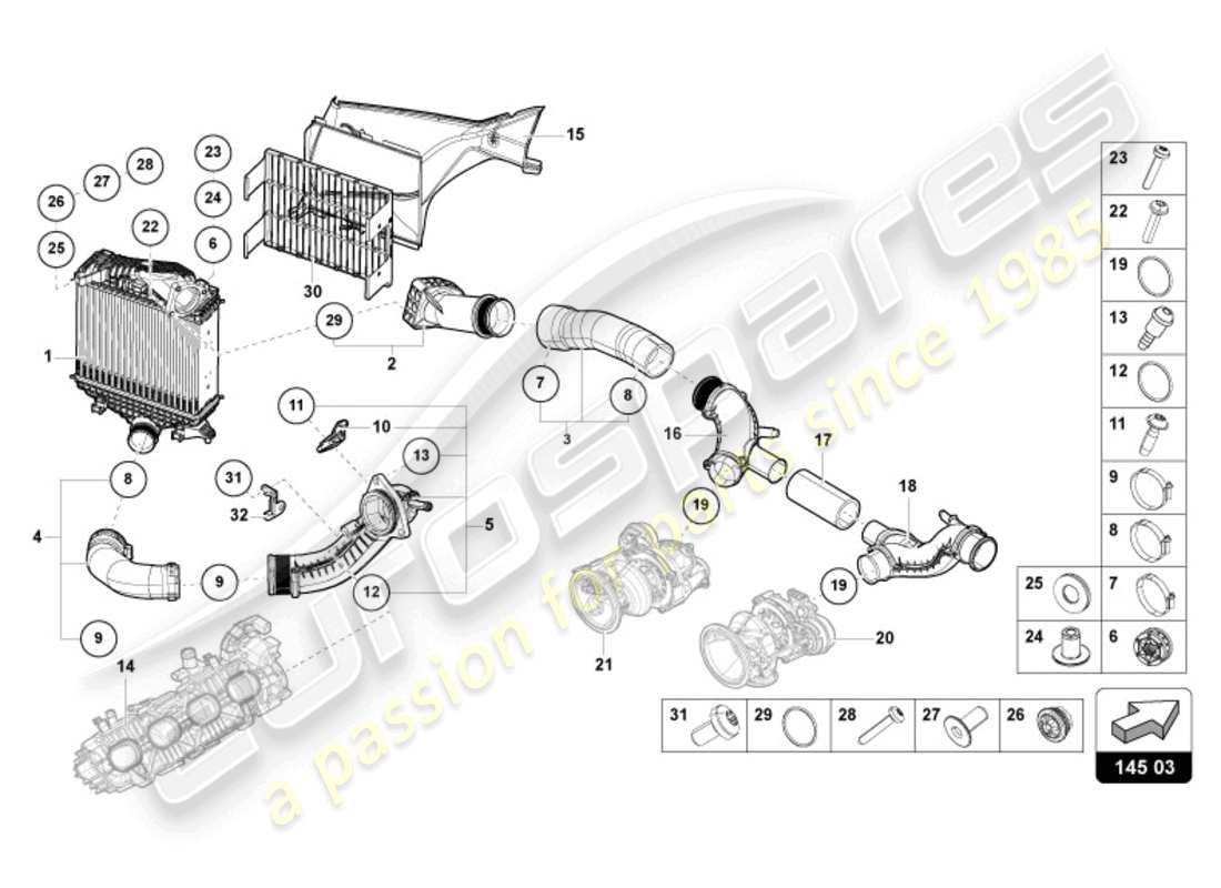 lamborghini urus (2020) charge air cooler left parts diagram