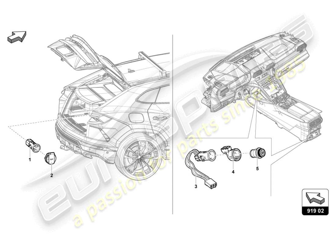 lamborghini urus (2020) cover with cigarette lighter and socket parts diagram