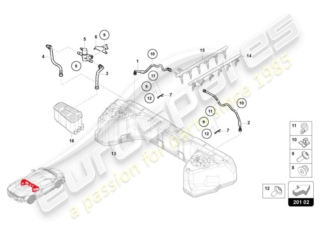 lamborghini revuelto coupe (2024) fuel supply system parts diagram