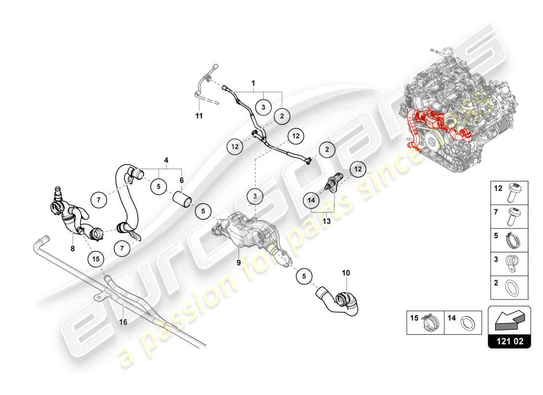lamborghini urus (2020) coolant pipe parts diagram