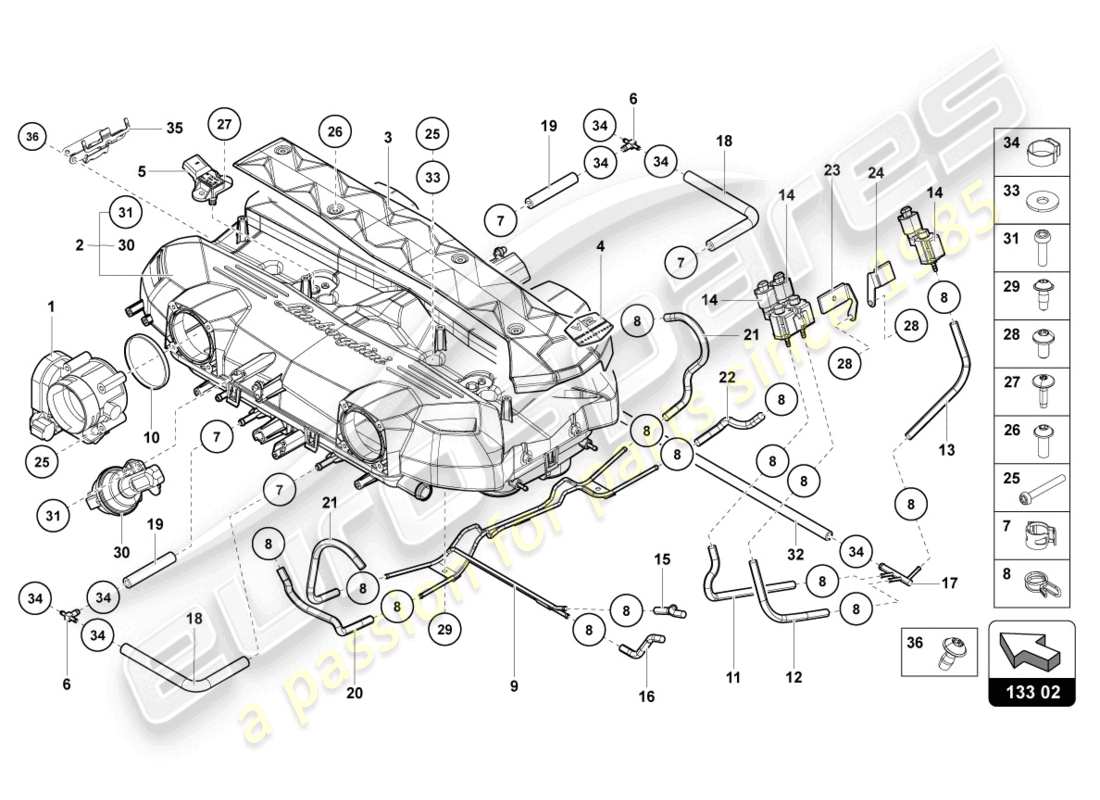 lamborghini 2022 (ultimae) intake manifold part diagram
