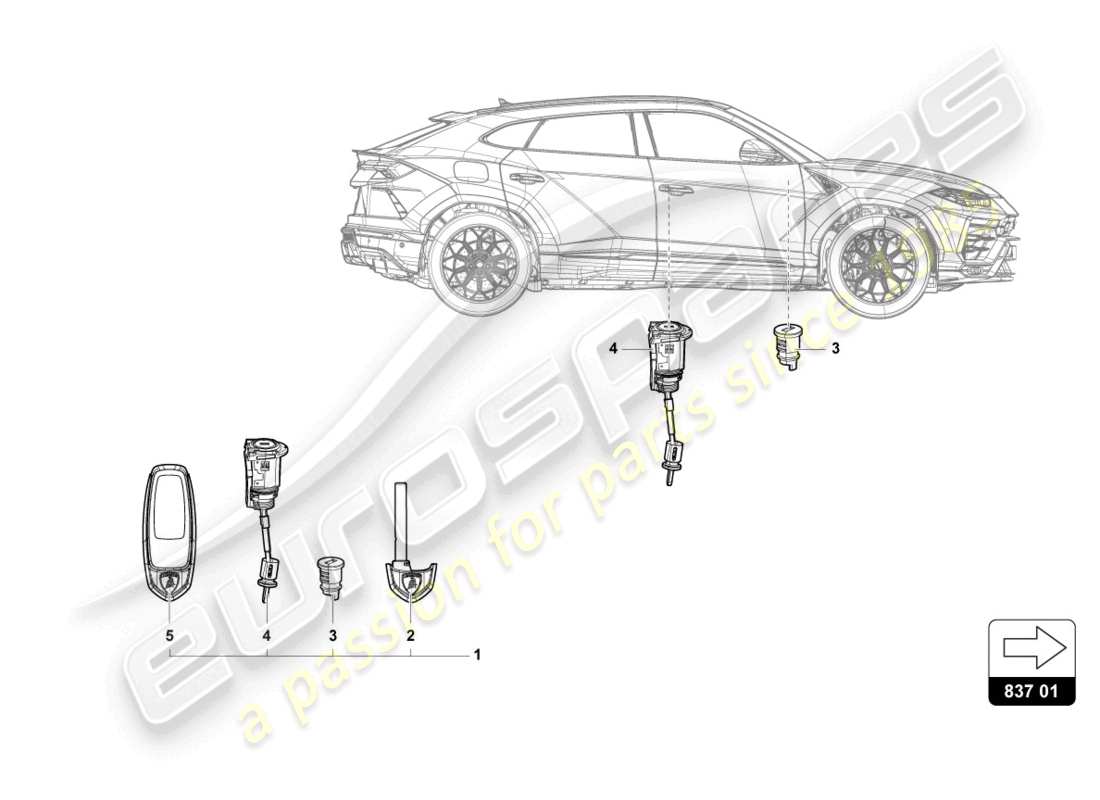 lamborghini urus (2021) main key with trans- ponder (foldable bit) parts diagram