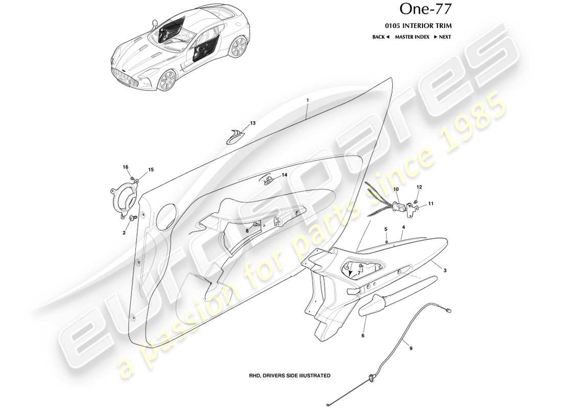 aston martin one-77 (2011) door trim parts diagram