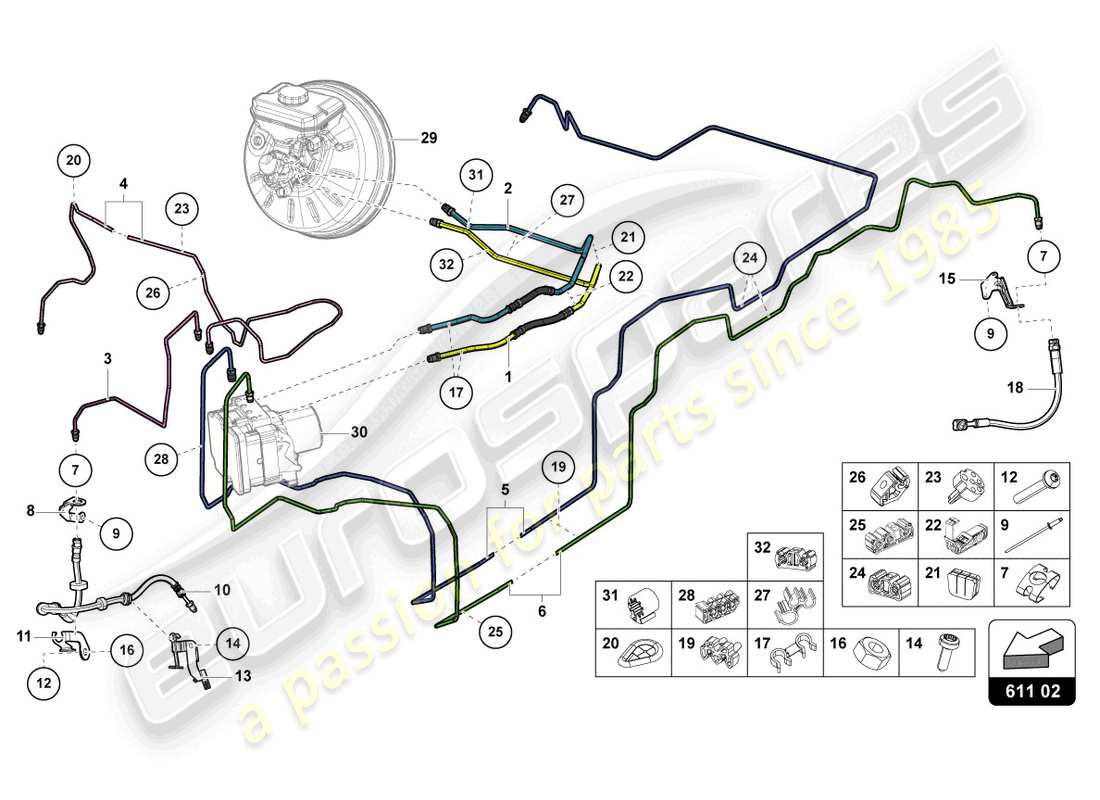 lamborghini urus (2020) brake pipe parts diagram