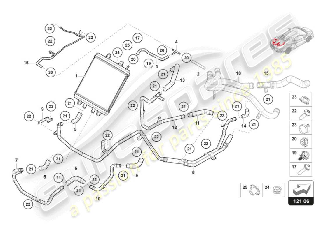 lamborghini revuelto coupe (2024) coolant cooling system water system parts diagram
