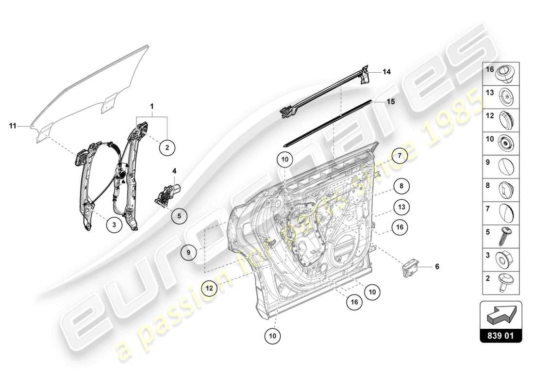 lamborghini urus (2022) window regulator with motor parts diagram