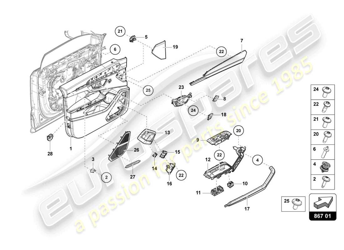 lamborghini urus (2021) door panel front parts diagram