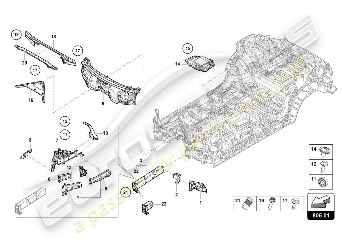 lamborghini urus s (2023) underbody front parts diagram