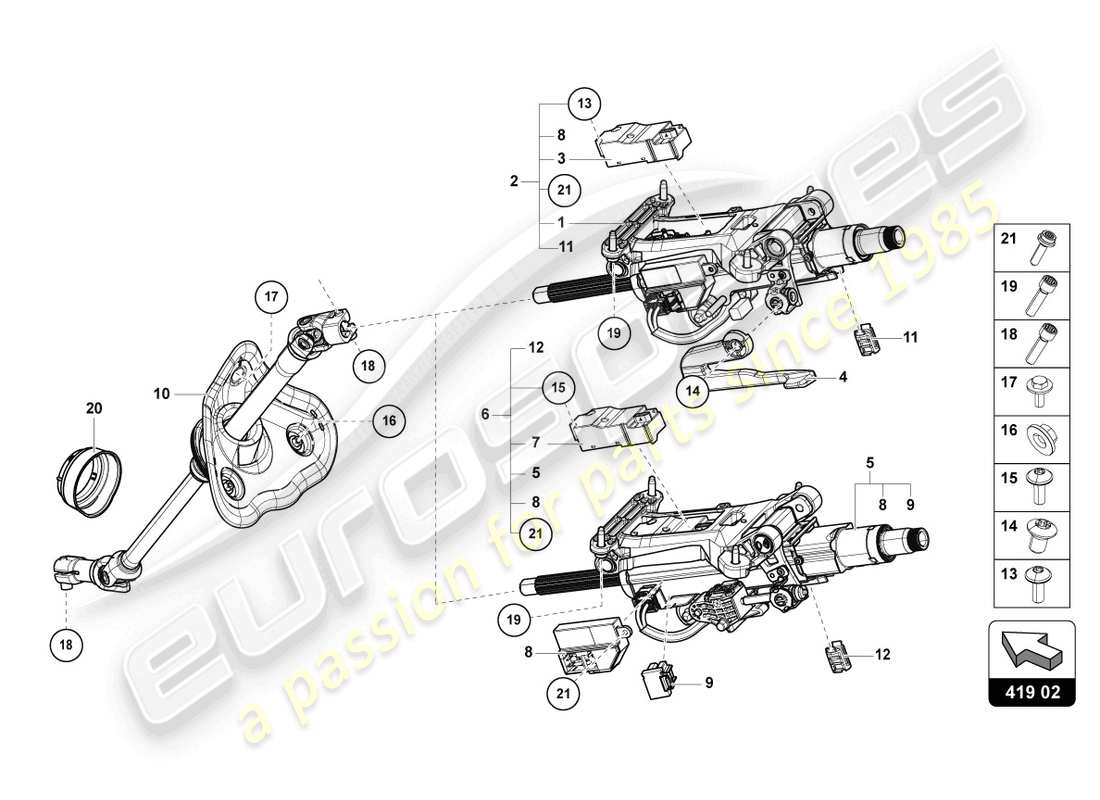 lamborghini urus (2022) steering column with attachment parts parts diagram