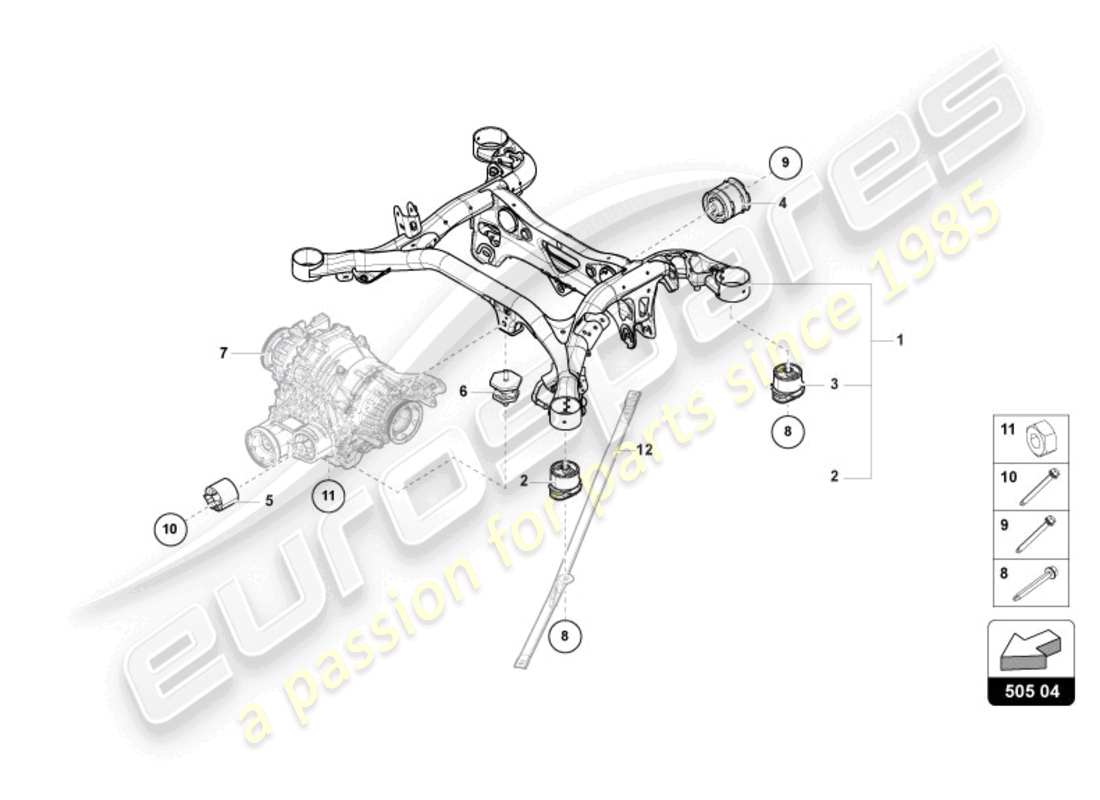 lamborghini urus (2021) suspension sub-frame rear parts diagram