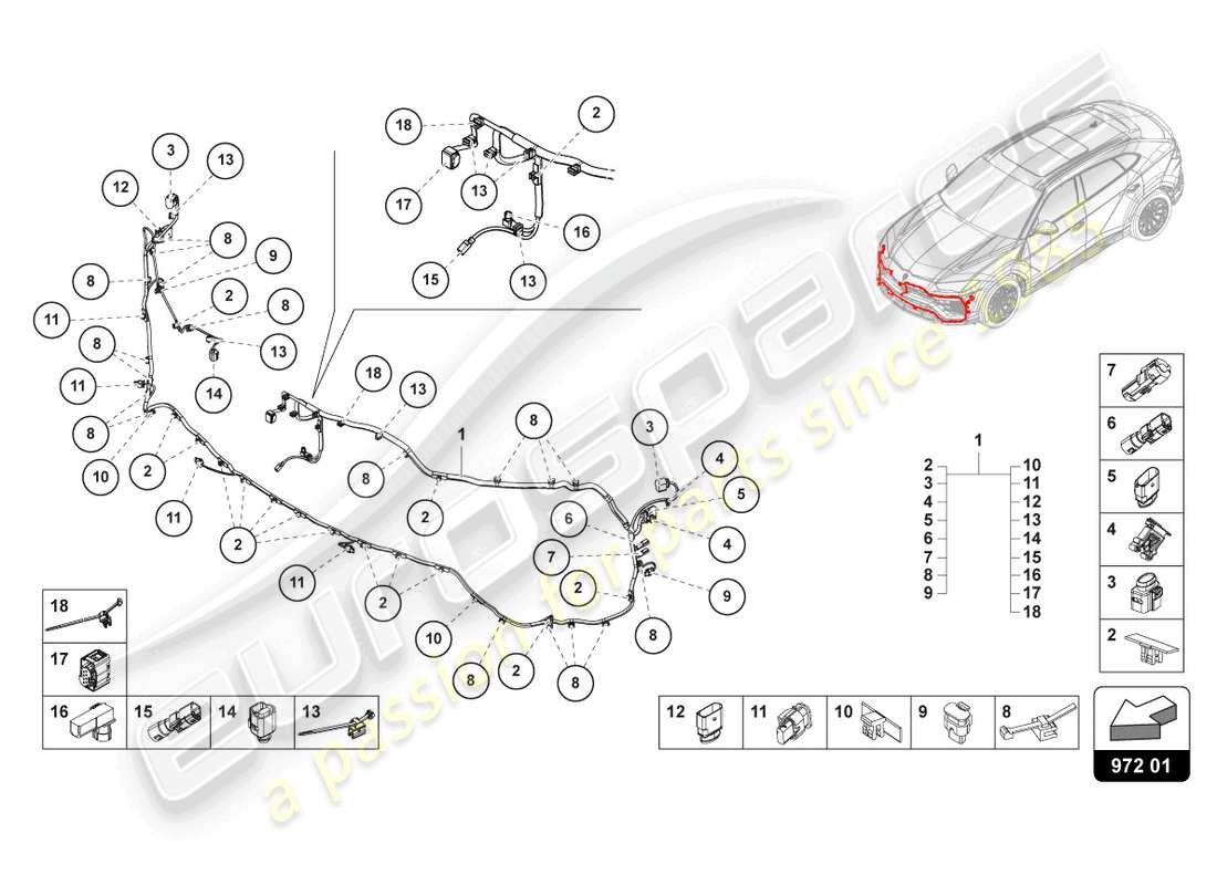 lamborghini urus (2022) wiring set for bumper front parts diagram