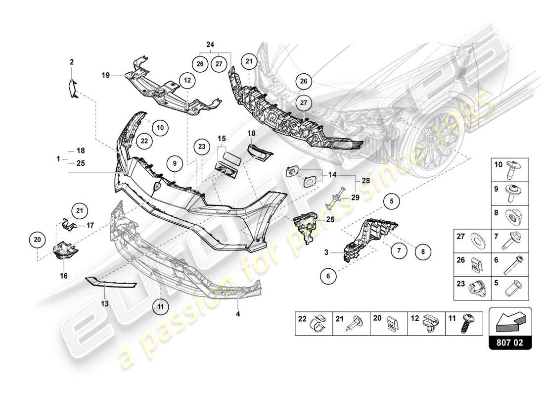 lamborghini urus (2022) bumper, complete front parts diagram
