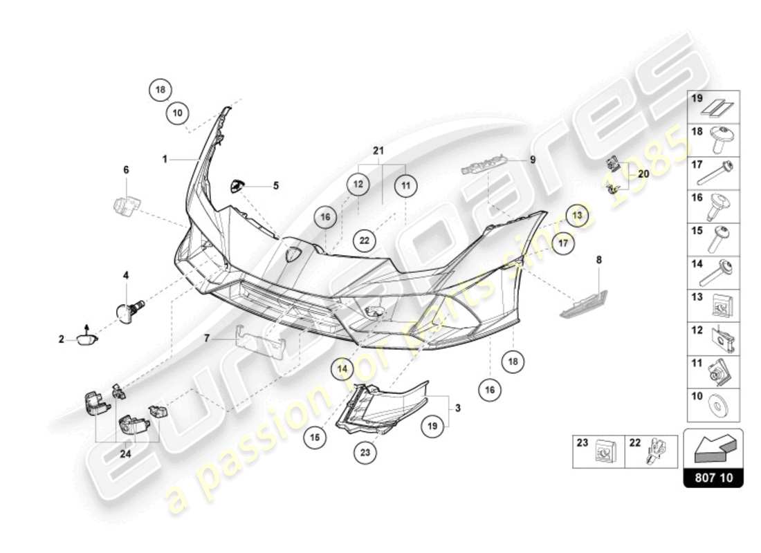 lamborghini 2022 (evo coupe) bumper front part diagram