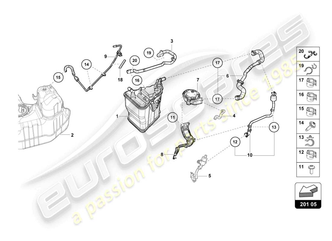 lamborghini 2021 (evo coupe) activated charcoal container part diagram
