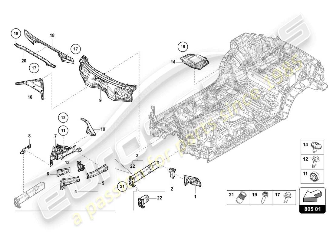 lamborghini urus (2020) underbody front parts diagram