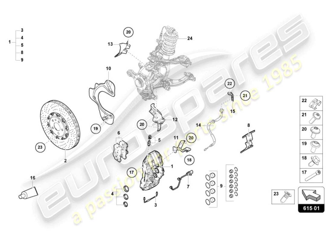 lamborghini revuelto coupe (2024) fixed-calliper brake front part diagram