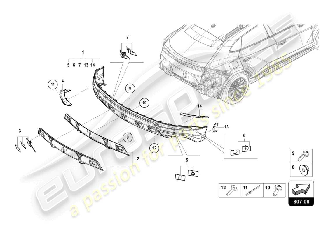 lamborghini urus s (2023) bumper, complete rear carbon parts diagram