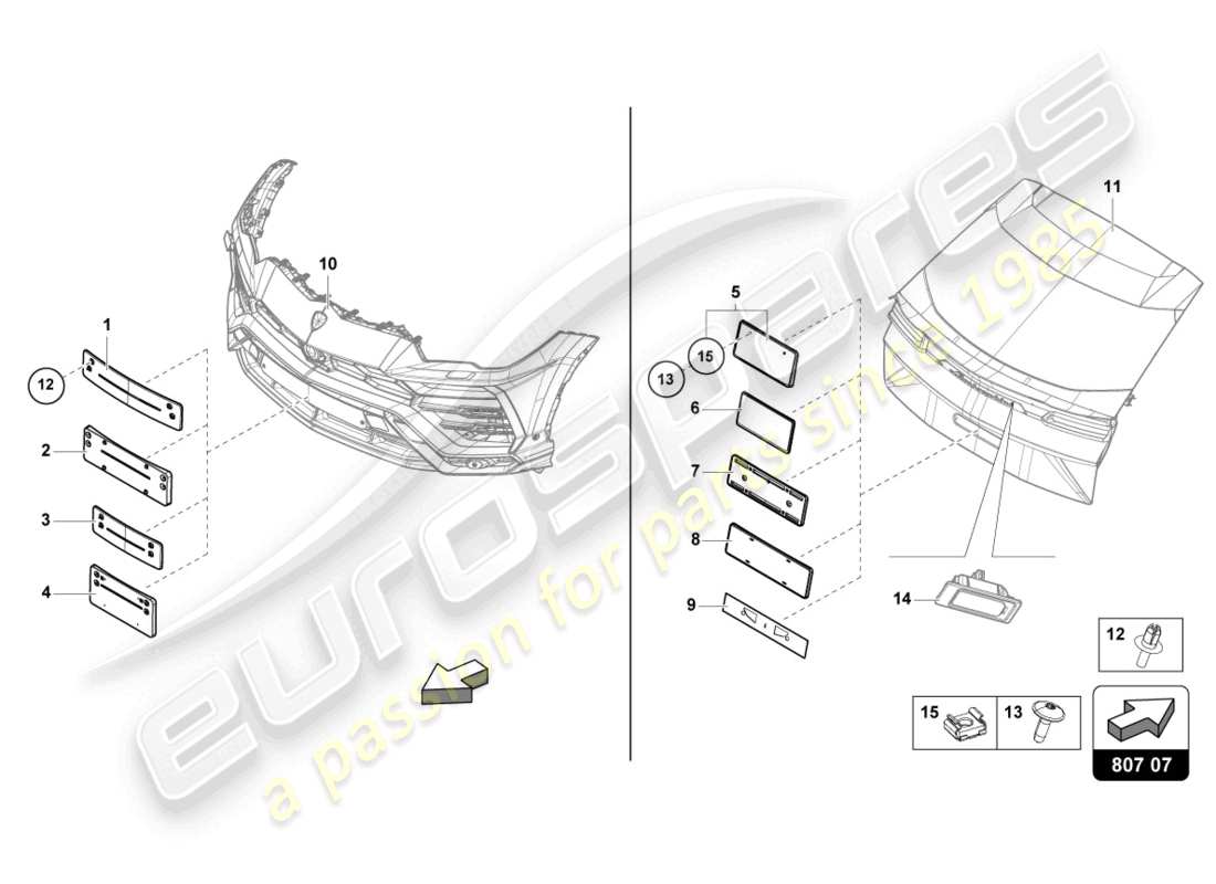 lamborghini urus (2022) licence plate holder parts diagram