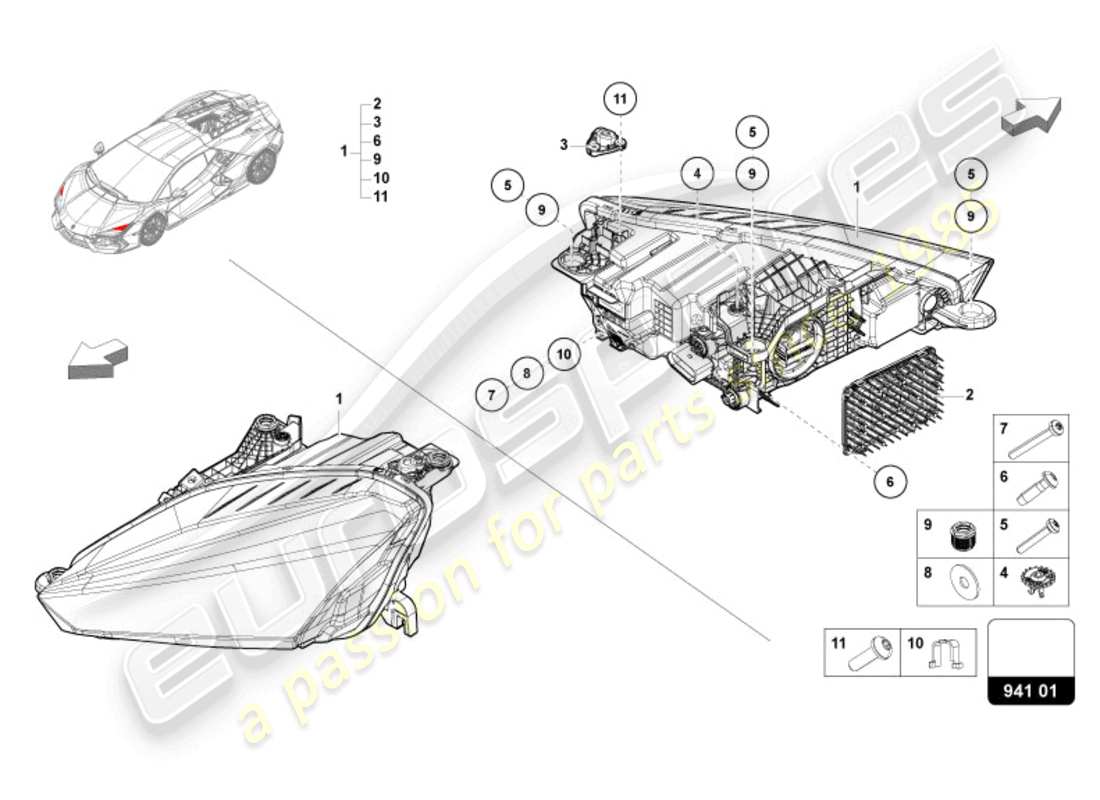 lamborghini revuelto coupe (2024) led headlight part diagram