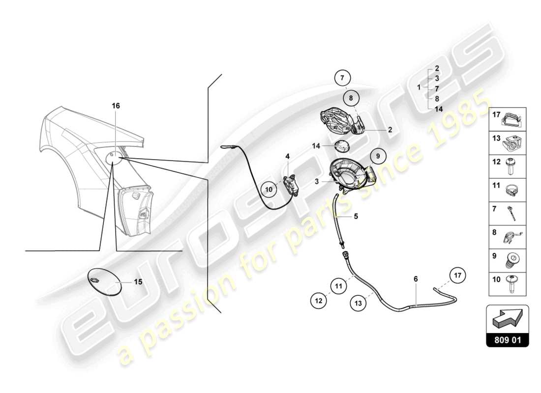 lamborghini 2021 (evo spyder 2wd) fuel filler flap part diagram