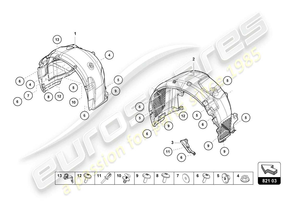 lamborghini 2022 (evo coupe) wheel housing trim part diagram