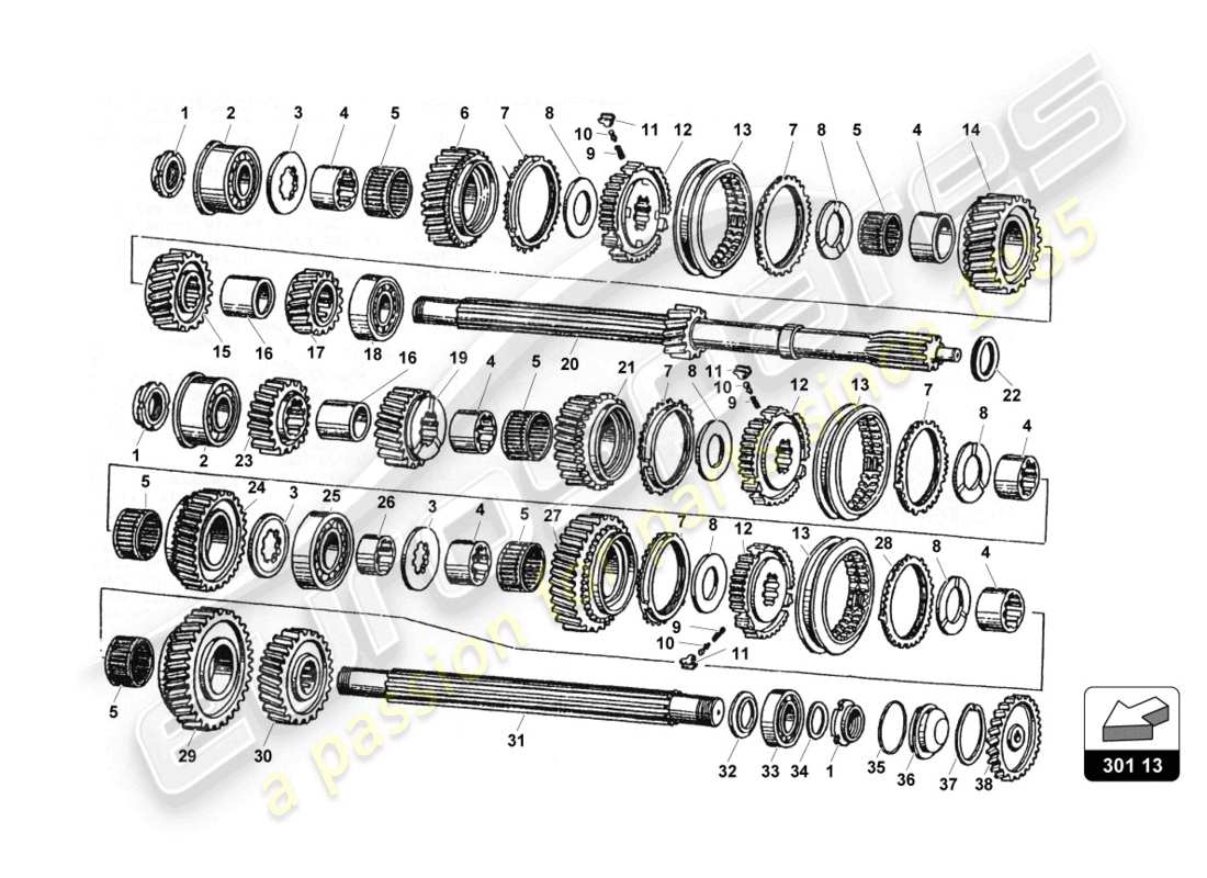lamborghini countach 25th anniversary (1989) gearbox parts diagram