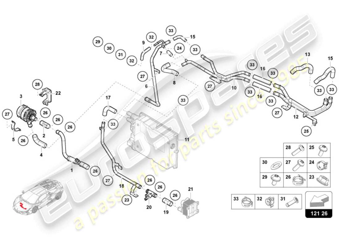 lamborghini revuelto coupe (2024) coolant cooling system - high voltage cooling parts diagram