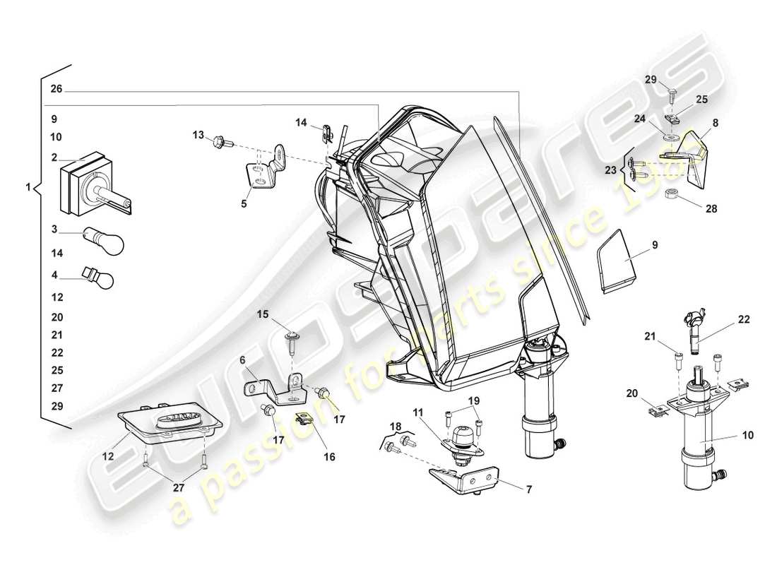 lamborghini lp560-4 spyder fl ii (2013) headlight for curve light and led daytime driving lights parts diagram