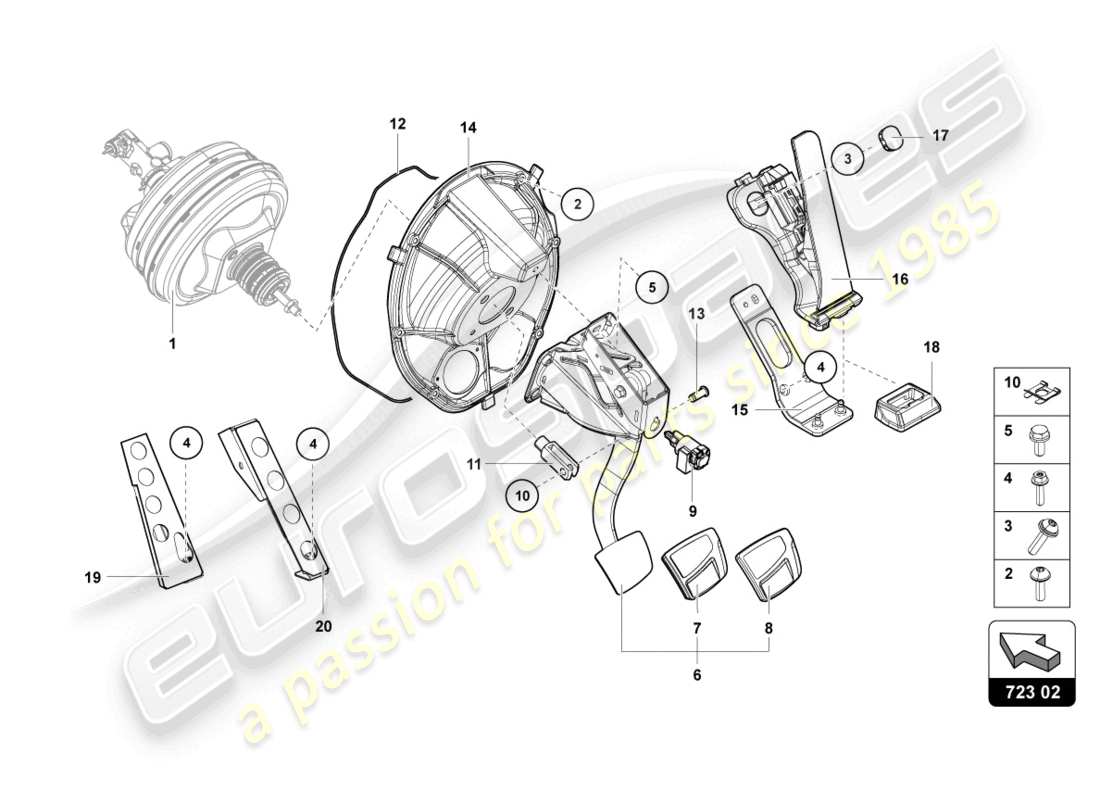 lamborghini lp770-4 svj coupe (2022) brake and accel. lever mech. parts diagram