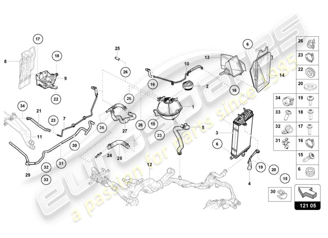 lamborghini 2024 (evo spyder) cooler for coolant part diagram