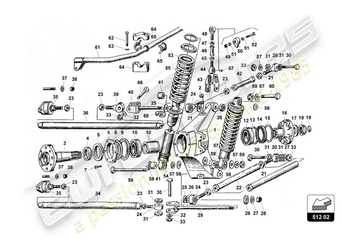 lamborghini countach 25th anniversary (1989) rear suspension parts diagram