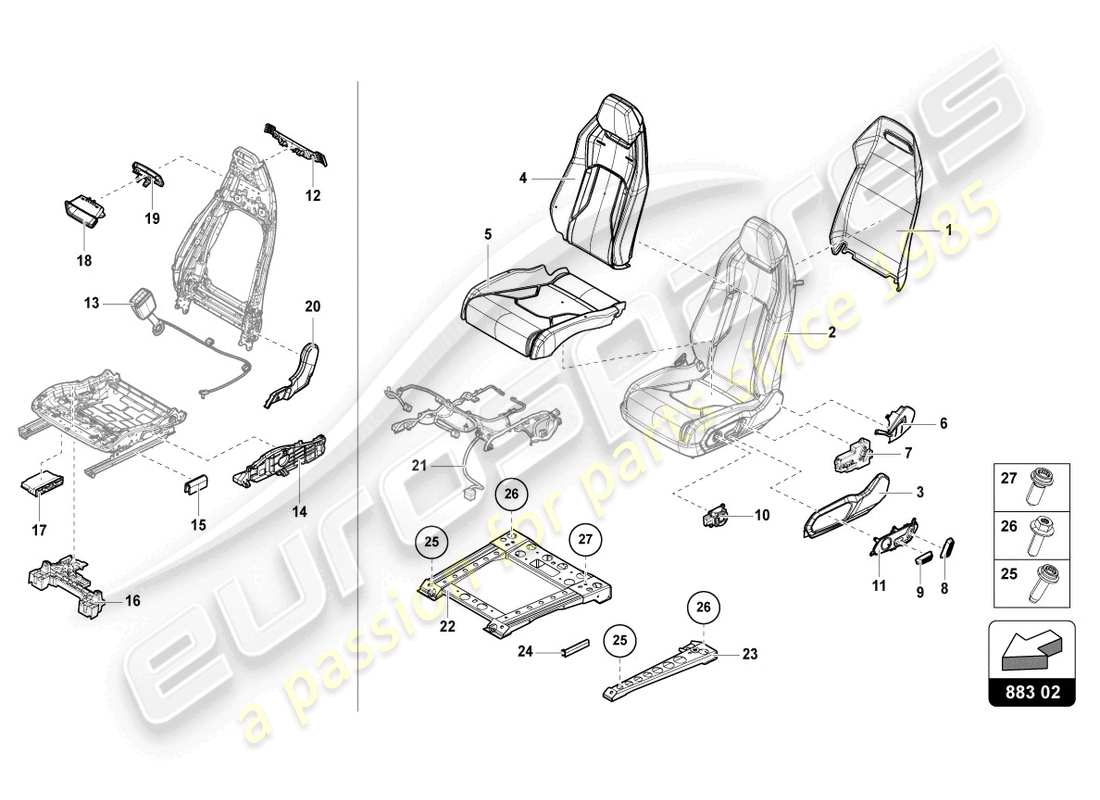 lamborghini urus s (2023) seat, divided rear parts diagram