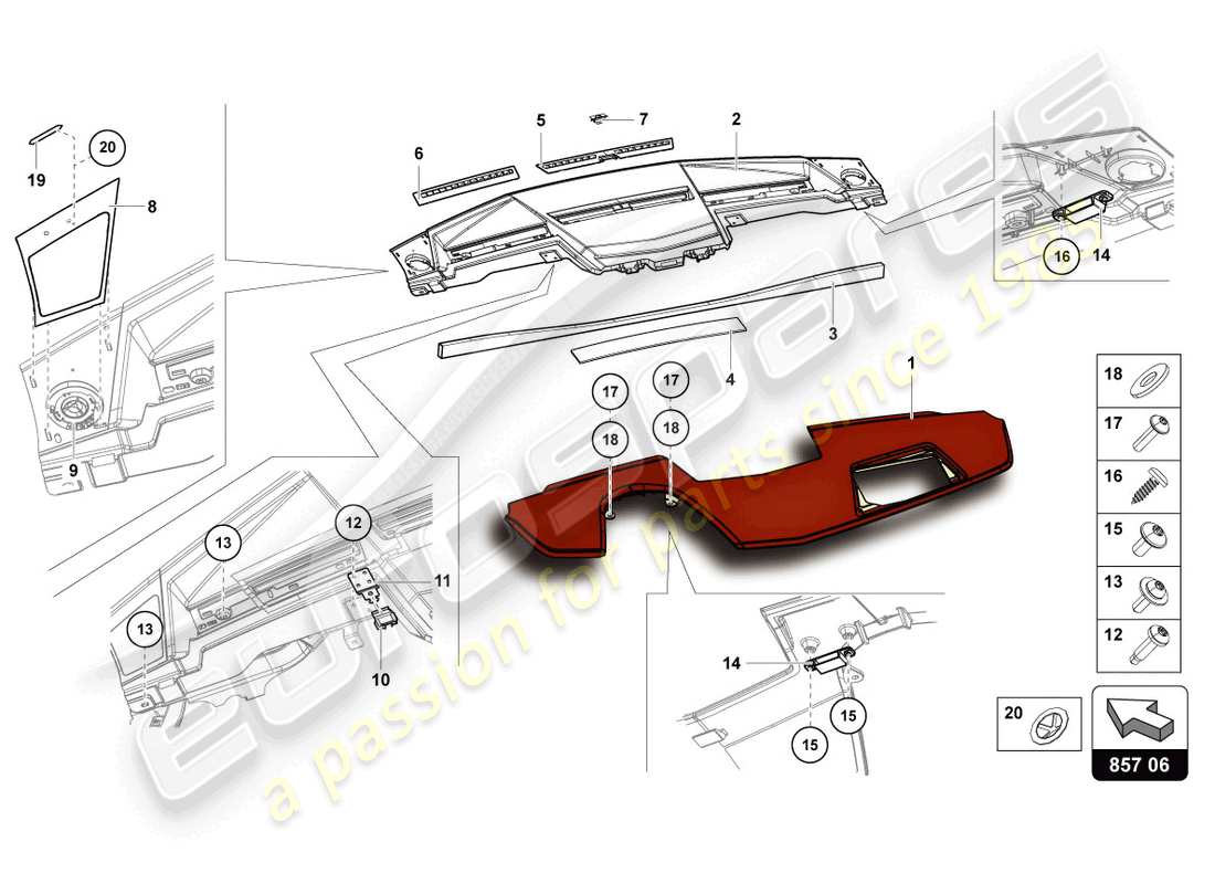 lamborghini ultimae roadster (2022) instrument panel parts diagram