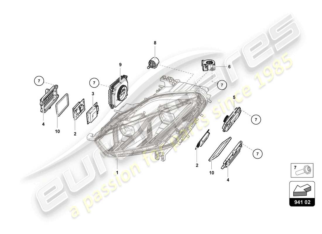 lamborghini tecnica (2023) lighting system front parts diagram