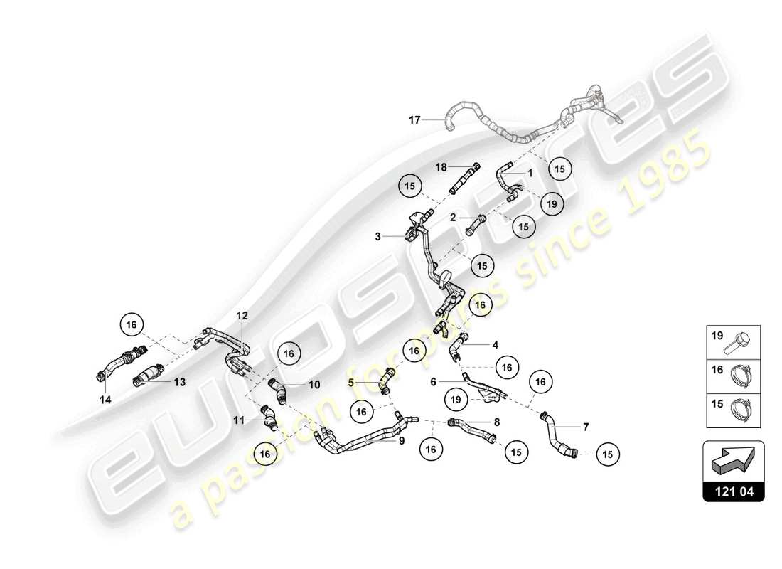 lamborghini tecnica (2023) coolant hoses and pipes parts diagram